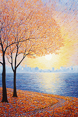 JPG 바다 백그라운드 단풍 일러스트 단풍나무 해변 사람없음 건물 태양 가을풍경 가을 도시 점묘화 국내일러스트 AI일러스트 AI콘텐츠 자연요소 나무 건축물 계절 잎 미술 풍경 파일형식 가을_계절