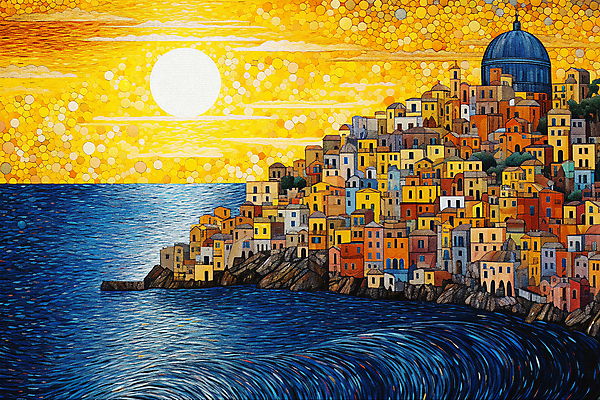 JPG 배너 바다 백그라운드 일러스트 해변 사람없음 건물 도시풍경 태양 도시 분위기 해안도시 윤슬 점묘화 국내일러스트 AI일러스트 AI콘텐츠 자연요소 건축물 물결 컨셉 미술 풍경 파일형식