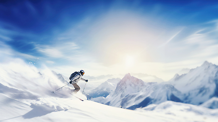 JPG 전신 편집이미지 겨울 하늘 스키 겨울스포츠 한명 성인 햇빛 설원 눈 성인한명만 스키타기 설산 내려오기 편집실사 AI인물포토 AI콘텐츠 자연요소 1 계절 스포츠 모션 날씨 산 눈_날씨 사람 태양 CG 성인만 파일형식 AI포토