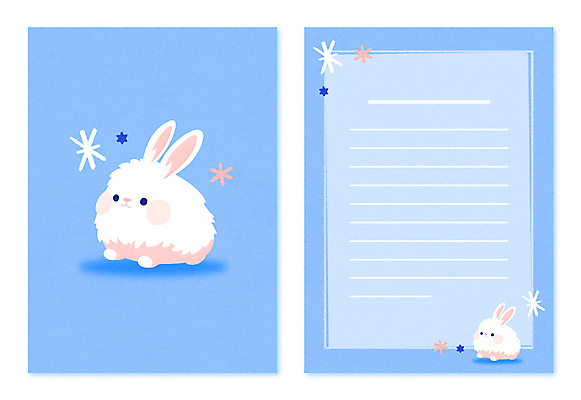 PSD 동물캐릭터 겨울 일러스트 사람없음 파란색 귀여움 토끼 북극 편지지 심플 일러캐릭터 카드프레임 동물 캐릭터 계절 컬러 컨셉 포유류 프레임 반려동물 편지 극지방 파일형식
