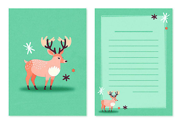 PSD 동물캐릭터 겨울 일러스트 사슴 사람없음 초록색 귀여움 북극 편지지 심플 순록 일러캐릭터 카드프레임 동물 캐릭터 계절 컬러 컨셉 포유류 프레임 편지 극지방 파일형식
