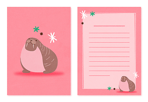 PSD 분홍색 동물캐릭터 겨울 일러스트 사람없음 귀여움 북극 편지지 심플 바다코끼리 일러캐릭터 카드프레임 동물 캐릭터 계절 컬러 컨셉 포유류 프레임 바다동물 편지 극지방 파일형식