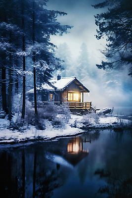 JPG 나무 편집이미지 백그라운드 사람없음 빛 눈 물가 야간 산장 별장 겨울풍경 눈덮임 편집실사 AI포토 AI콘텐츠 자연요소 식물 컨셉 겨울 날씨 주택 풍경 CG 파일형식