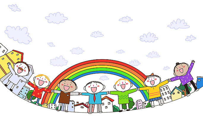 전신 PSD 나무 구름 여자 남자 어린이 무지개 일러스트 팔벌리기 협력 주택 함께함 사랑 소녀 소년 여러명 건물 글로벌 평화 손잡기 도움 화합 지구촌 다인종 차별 어린이만 국내일러스트 자연요소 식물 건축물 감정 다수 컨셉 모션 사람 인종 파일형식