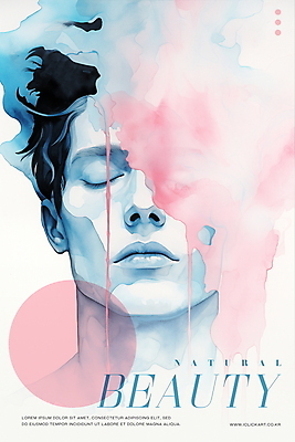 PSD 남자 분홍색 일러스트 붓터치 수채화 한명 상반신 성인 파란색 화장 뷰티 눈감음 흐름 원형 번짐 초상화 성인남자한명만 국내일러스트 도형 1 컬러 컨셉 모션 사람 그림 남자한명만 성인남자만 파일형식 효과