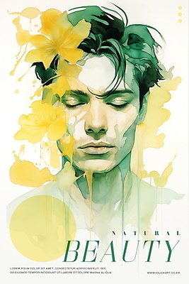 PSD 남자 꽃 일러스트 붓터치 수채화 한명 상반신 성인 초록색 화장 뷰티 노란색 눈감음 흐름 원형 번짐 초상화 성인남자한명만 국내일러스트 도형 식물 1 컬러 컨셉 모션 사람 그림 남자한명만 성인남자만 파일형식 효과