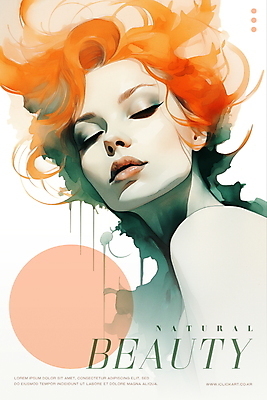 PSD 여자 일러스트 붓터치 수채화 한명 상반신 성인 초록색 화장 뷰티 눈감음 주황색 흐름 원형 번짐 초상화 성인여자한명만 국내일러스트 도형 1 컬러 컨셉 모션 사람 그림 여자한명만 성인여자만 파일형식 효과