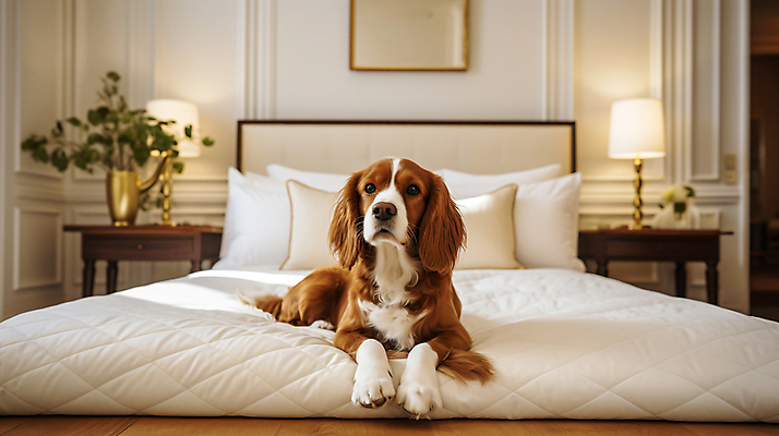 JPG 편집이미지 한마리 반려견 집안 휴식 실내 사람없음 인테리어 침실 스패니얼 침대 강아지 편안함 킹찰스스패니얼 편집실사 AI포토 AI콘텐츠 1 디자인 가구 컨셉 내부 반려동물 감각 개 CG 파일형식