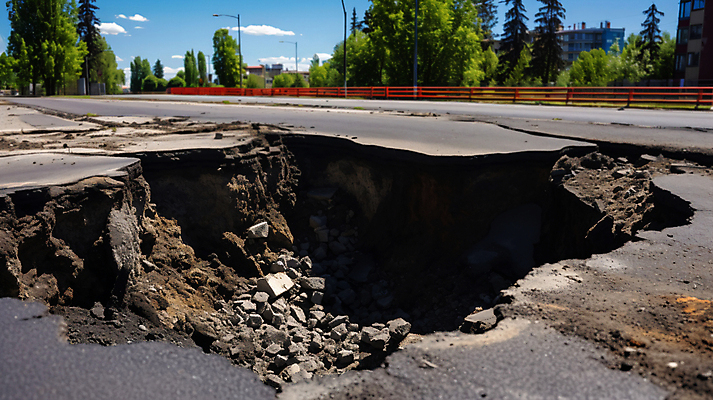 JPG 편집이미지 도로 사람없음 야외 구멍 고속도로 균열 위험 땅 사건 디지털합성 재해 붕괴 지반침하 무너짐 편집실사 AI포토 AI콘텐츠 길 컨셉 교통시설 모션 자연재해 CG 파일형식