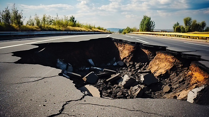 JPG 편집이미지 도로 사람없음 야외 구멍 고속도로 균열 위험 땅 사건 디지털합성 재해 붕괴 지반침하 무너짐 편집실사 AI포토 AI콘텐츠 길 컨셉 교통시설 모션 자연재해 CG 파일형식