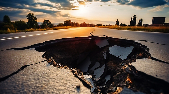 JPG 편집이미지 도로 사람없음 야외 구멍 고속도로 균열 위험 땅 사건 디지털합성 재해 붕괴 지반침하 무너짐 편집실사 AI포토 AI콘텐츠 길 컨셉 교통시설 모션 자연재해 CG 파일형식