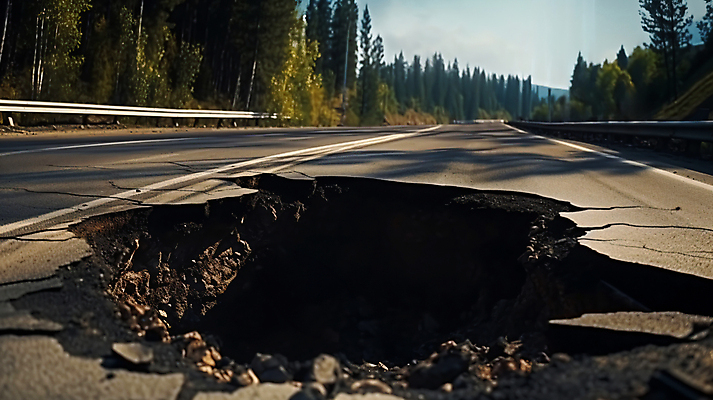 JPG 편집이미지 도로 사람없음 야외 구멍 고속도로 균열 위험 땅 사건 디지털합성 재해 붕괴 지반침하 무너짐 편집실사 AI포토 AI콘텐츠 길 컨셉 교통시설 모션 자연재해 CG 파일형식