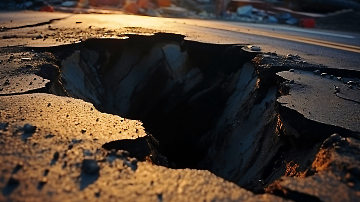 JPG 편집이미지 도로 사람없음 야외 구멍 고속도로 균열 위험 땅 사건 디지털합성 재해 붕괴 지반침하 무너짐 편집실사 AI포토 AI콘텐츠 길 컨셉 교통시설 모션 자연재해 CG 파일형식