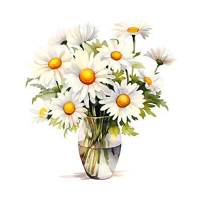 JPG 꽃 일러스트 유리병 수채화 따뜻함 사람없음 꽃병 희망 데이지 국내일러스트 AI일러스트 AI콘텐츠 식물 감정 병_용기 파일형식