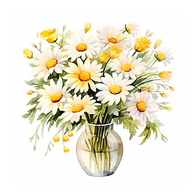 JPG 꽃 일러스트 유리병 수채화 따뜻함 사람없음 꽃병 희망 데이지 국내일러스트 AI일러스트 AI콘텐츠 식물 감정 병_용기 파일형식
