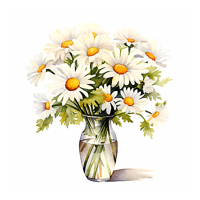 JPG 꽃 일러스트 유리병 수채화 따뜻함 사람없음 꽃병 희망 데이지 국내일러스트 AI일러스트 AI콘텐츠 식물 감정 병_용기 파일형식