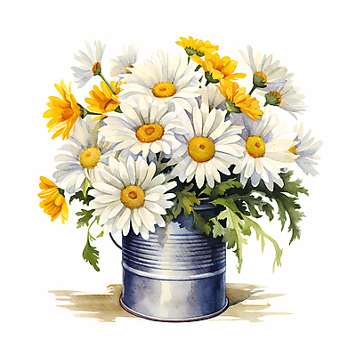 JPG 꽃 일러스트 수채화 따뜻함 사람없음 희망 캔 데이지 국내일러스트 AI일러스트 AI콘텐츠 식물 감정 파일형식