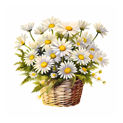 JPG 꽃 일러스트 수채화 따뜻함 사람없음 희망 데이지 꽃바구니 국내일러스트 AI일러스트 AI콘텐츠 식물 감정 바구니 파일형식