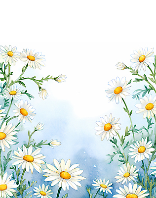 JPG 꽃 일러스트 붓터치 수채화 프레임 따뜻함 사람없음 희망 데이지 번짐 국내일러스트 AI일러스트 AI콘텐츠 식물 감정 파일형식 효과