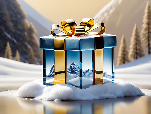 JPG 나무 편집이미지 리본 겨울 자연 유리 풍경 사람없음 파란색 선물상자 반사 금색 눈 투명 디지털합성 편집소스 설산 편집실사 AI컴퓨터그래픽 AI콘텐츠 자연요소 식물 계절 컬러 재질 날씨 산 선물 상자 CG 생태계 파일형식