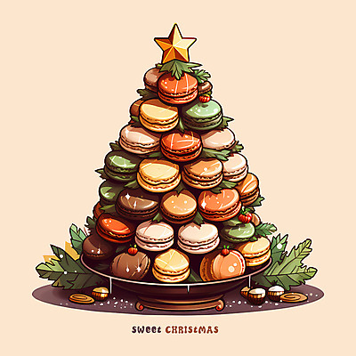 PSD 별 일러스트 나뭇잎 디저트 쟁반 사람없음 컬러풀 크리스마스트리 쌓기 가득함 마카롱 나무모양 국내일러스트 자연요소 모양 음식 컬러 잎 크리스마스 모션 파일형식