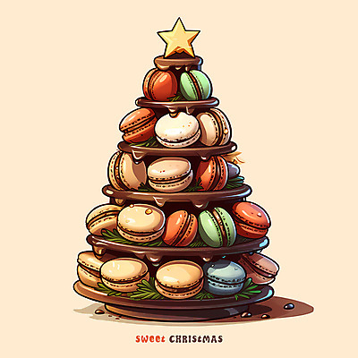 PSD 별 일러스트 나뭇잎 디저트 쟁반 사람없음 컬러풀 크리스마스트리 쌓기 가득함 마카롱 나무모양 국내일러스트 자연요소 모양 음식 컬러 잎 크리스마스 모션 파일형식