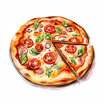 JPG 음식 조각 일러스트 수채화 피자 쟁반 사람없음 원형 국내일러스트 AI일러스트 AI콘텐츠 도형 패스트푸드 서양음식 파일형식