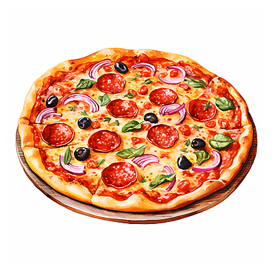 JPG 음식 일러스트 수채화 피자 사람없음 원형 국내일러스트 AI일러스트 AI콘텐츠 도형 패스트푸드 서양음식 파일형식