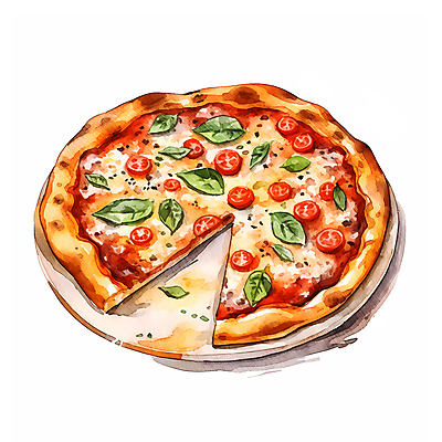 JPG 음식 조각 일러스트 수채화 피자 쟁반 사람없음 원형 국내일러스트 AI일러스트 AI콘텐츠 도형 패스트푸드 서양음식 파일형식