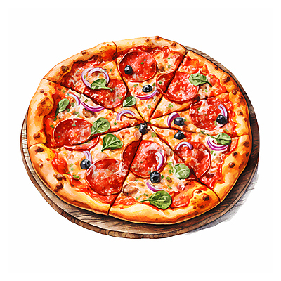 JPG 음식 조각 일러스트 수채화 피자 쟁반 사람없음 원형 국내일러스트 AI일러스트 AI콘텐츠 도형 패스트푸드 서양음식 파일형식