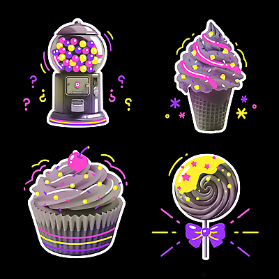 PSD 리본 스티커 일러스트 아이스크림 막대사탕 사람없음 반짝임 컬러풀 체리 낙서 컵케이크 크림 오브젝트 시럽 스프링클 키치 검볼머신 국내일러스트 컬러 컨셉 과일 모션 디저트 사탕 장식 케이크 뽑기 파일형식
