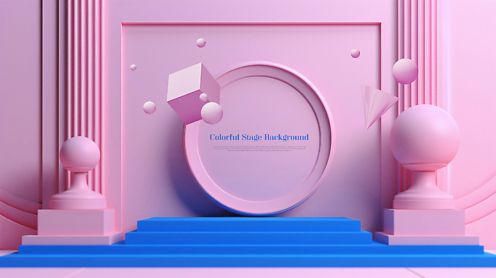 도형 PSD 편집이미지 디자인 분홍색 백그라운드 사람없음 파란색 공간 무대 입체 단상 포디움 이미지편집 컬러 파일형식