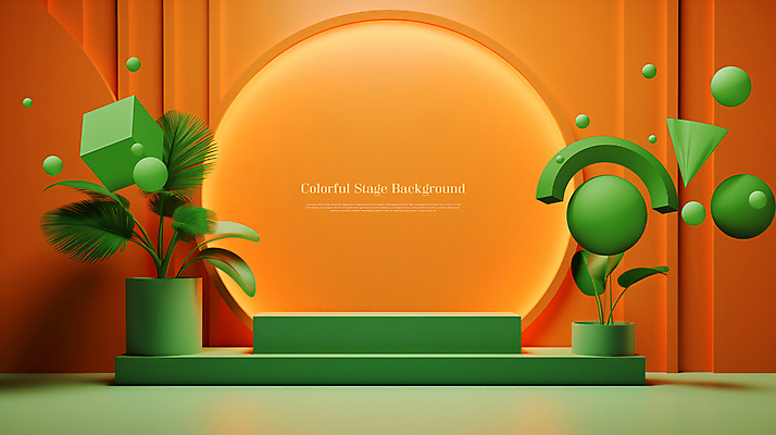 도형 PSD 편집이미지 디자인 백그라운드 사람없음 초록색 주황색 공간 무대 입체 단상 포디움 이미지편집 컬러 파일형식