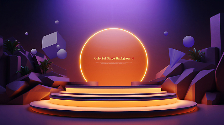 도형 PSD 편집이미지 디자인 백그라운드 사람없음 보라색 주황색 공간 무대 입체 단상 포디움 이미지편집 컬러 파일형식