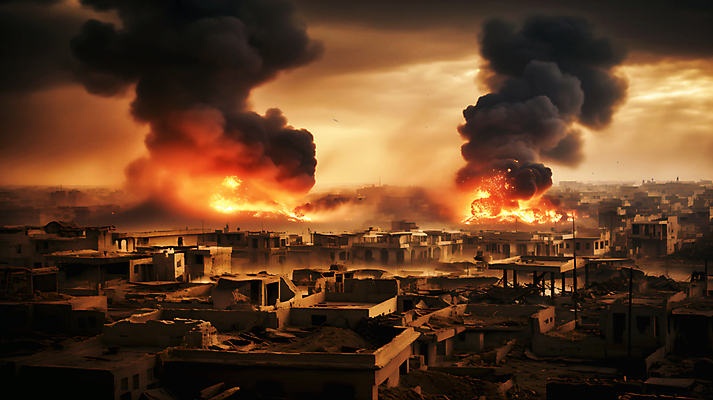 JPG 편집이미지 하늘 불 사람없음 건물 손상 연기 폐허 화재 전쟁 붕괴 전쟁터 무너짐 편집실사 AI포토 AI인물포토 AI콘텐츠 자연요소 건축물 컨셉 모션 사건 CG 파일형식