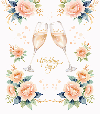 손글씨 꽃 분홍색 결혼 일러스트 사랑 사람없음 축하 샴페인 샴페인잔 감성 국내일러스트 AI파일 식물 감정 컬러 컨셉 술잔 주류 이벤트 파일형식 벡터