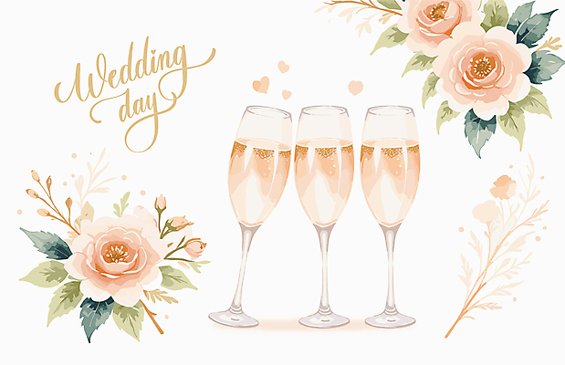 손글씨 꽃 분홍색 결혼 일러스트 사랑 사람없음 축하 샴페인 샴페인잔 감성 국내일러스트 AI파일 식물 감정 컬러 컨셉 술잔 주류 이벤트 파일형식 벡터