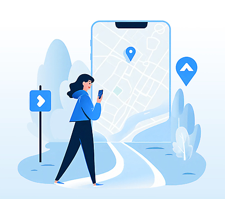 전신 PSD 나무 여자 도로 여행 일러스트 안내 한명 들기 성인 파란색 스마트폰 여행객 걷기 행선지 표지판 위치 약도 길찾기 네비게이션 성인여자한명만 국내일러스트 식물 1 길 컬러 지도 교통시설 모션 알림판 사람 핸드폰 스마트기기 여자한명만 성인여자만 파일형식