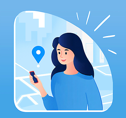 PSD 여자 여행 일러스트 안내 한명 들기 상반신 성인 건물 파란색 스마트폰 행선지 위치 약도 네비게이션 성인여자한명만 국내일러스트 1 건축물 컬러 지도 모션 사람 핸드폰 스마트기기 여자한명만 성인여자만 파일형식