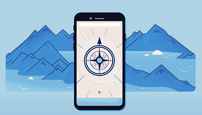 PSD 여행 일러스트 산 안내 사람없음 파란색 스마트폰 행선지 나침반 위치 네비게이션 국내일러스트 컬러 핸드폰 스마트기기 파일형식