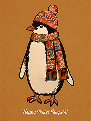 PSD 한마리 손글씨 겨울 일러스트 조류 털모자 사람없음 주황색 목도리 펭귄 노르딕 국내일러스트 동물 모자_잡화 1 디자인 잡화 계절 컬러 파일형식