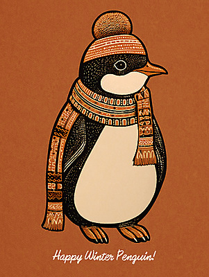 PSD 한마리 손글씨 겨울 일러스트 조류 털모자 사람없음 빨간색 목도리 펭귄 노르딕 국내일러스트 동물 모자_잡화 1 디자인 잡화 계절 컬러 파일형식