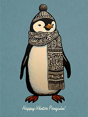 PSD 한마리 손글씨 겨울 일러스트 조류 털모자 사람없음 파란색 목도리 펭귄 노르딕 국내일러스트 동물 모자_잡화 1 디자인 잡화 계절 컬러 파일형식