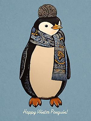 PSD 한마리 손글씨 겨울 일러스트 조류 털모자 사람없음 파란색 목도리 펭귄 노르딕 국내일러스트 동물 모자_잡화 1 디자인 잡화 계절 컬러 파일형식