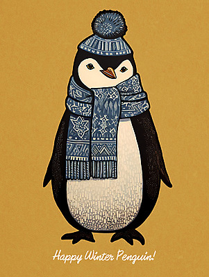 PSD 한마리 손글씨 겨울 일러스트 조류 털모자 사람없음 노란색 목도리 펭귄 노르딕 국내일러스트 동물 모자_잡화 1 디자인 잡화 계절 컬러 파일형식