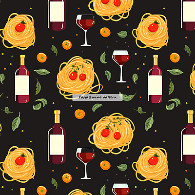 PSD 편집이미지 패턴 토마토 와인잔 방울토마토 파스타 스파게티 사람없음 와인 검은색 패턴백그라운드 허브 와인병 이미지편집 식물 컬러 백그라운드 무늬 채소 술잔 병_용기 주류 서양음식 파일형식