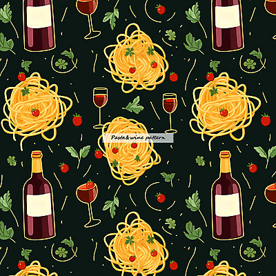 PSD 편집이미지 패턴 토마토 와인잔 파스타 스파게티 사람없음 와인 검은색 패턴백그라운드 허브 와인병 이미지편집 식물 컬러 백그라운드 무늬 채소 술잔 병_용기 주류 서양음식 파일형식