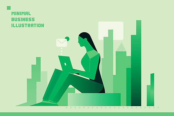 전신 디자인 여자 일러스트 비즈니스 한명 앉기 성인 초록색 금융 노트북 타이핑 업무 비즈니스우먼 이메일 심플 얼굴없음 성인여자한명만 미니멀 국내일러스트 AI파일 1 컬러 모션 사람 경제 전자제품 작업 직장인 여자한명만 성인여자만 파일형식 벡터