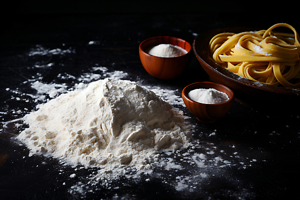 JPG 편집이미지 음식 식재료 파스타 요리 사람없음 디지털합성 밀가루 나무그릇 음식준비 파스타면 핸드메이드 홈메이드 편집실사 AI포토 AI콘텐츠 그릇 서양음식 목재 면류 가루 CG 준비 만들기 파일형식