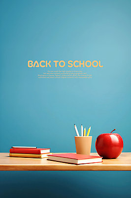 PSD 편집이미지 교육 학교 선반 사람없음 책 연필 사과 오브젝트 연필꽂이 청록색 이미지편집 컬러 가구 과일 문구용품 학용품 필기구 파일형식